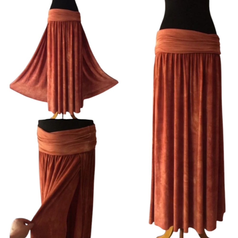 Side Slit Maxi Skirt W/ Sunburst Tie Dye Design Rayon Festival Boho Sexy Hippie - Picture 8 of 15
